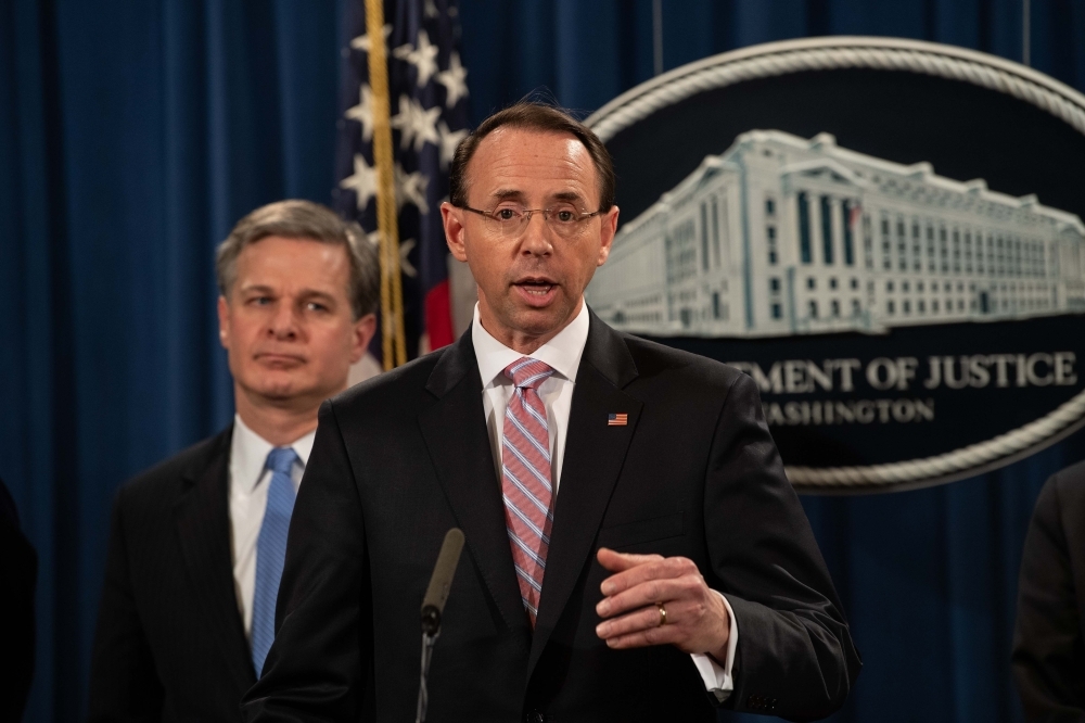 Rod Rosenstein, Chris Wray announce indictment of Chinese hackers