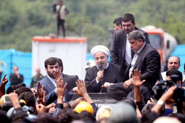 Iran's President, Hassan Rouhani speaks as he visits Azadshahr mine explosion site in Azadshahr, Golestan Province, Iran. – REUTERS