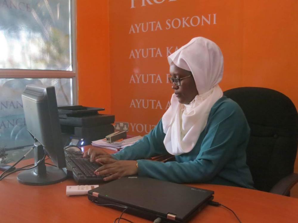 Gladys Mutisya at her desk at the sacco in Wajir, Kenya. 