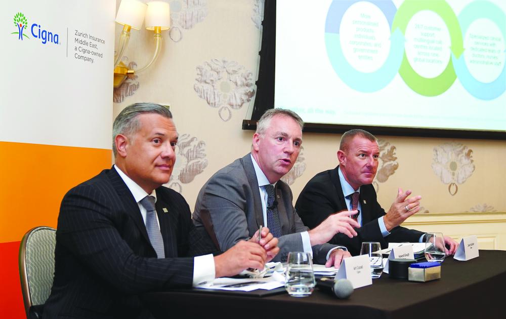
From left:  Arthur Cozad, CEO of Cigna for Middle East markets; Howard Gough, CEO of Cigna for the MENA Region, GIPMI and Global Government segments; and Jason Sadler, President of Cigna International Markets
