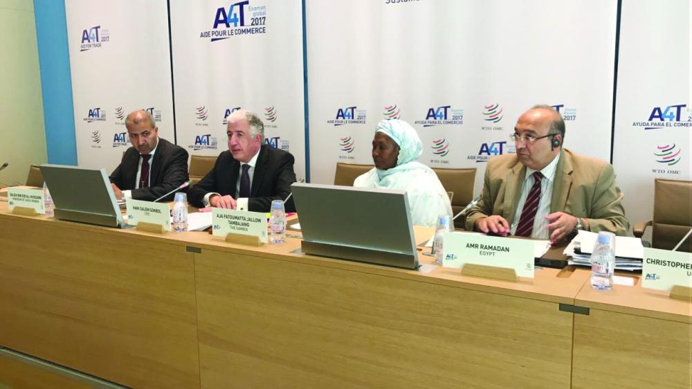 Hani Salem Sonbol, CEO of the International Islamic Trade Finance Corporation (ITFC),  Mrs. Aja Fatoumatta Jallow Tambajang, vice president of Gambia, along with other officials at the WTO’s Aid for Trade Global Review 2017 in Geneva. — Courtesy photo