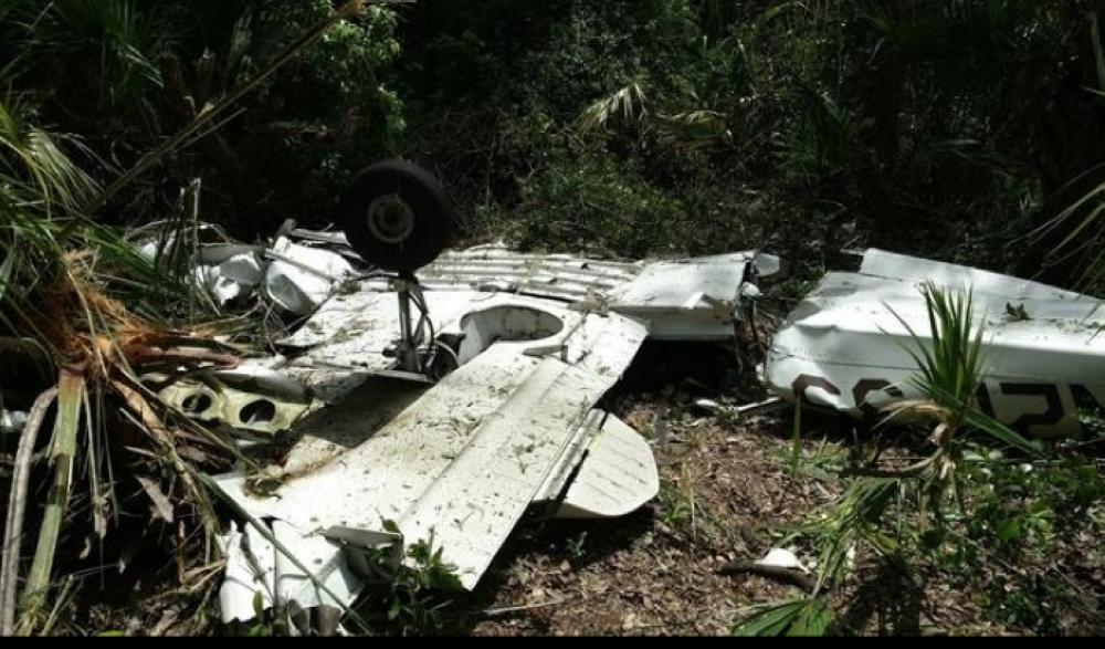 The wreckage of Piper PA44 Seminole airplane. 