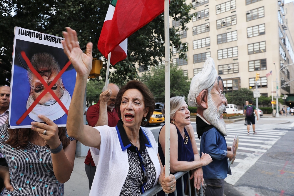 Protesters critical of the Iranian government demonstrate outside of the Council on Foreign Relations (CFR). — AFP