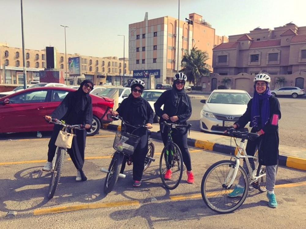 Women cyclists ride around the Corniche wearing long pants and loose shirts with helmets carefully placed over their headscarves. — Courtesy: Al-Arabiya