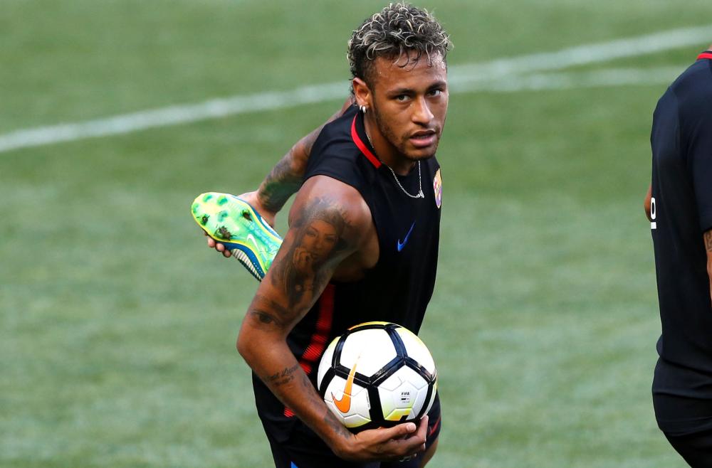 Barcelona’s Neymar trains ahead of International Champions Cup in New Jersey Friday. — Reuters