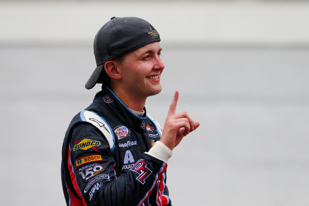 William Byron, driver of the #9 Liberty University Chevrolet, celebrates after winning the NASCAR Xfinity Series Lilly Diabetes 250 at Indianapolis Motorspeedway Saturday. — AFP