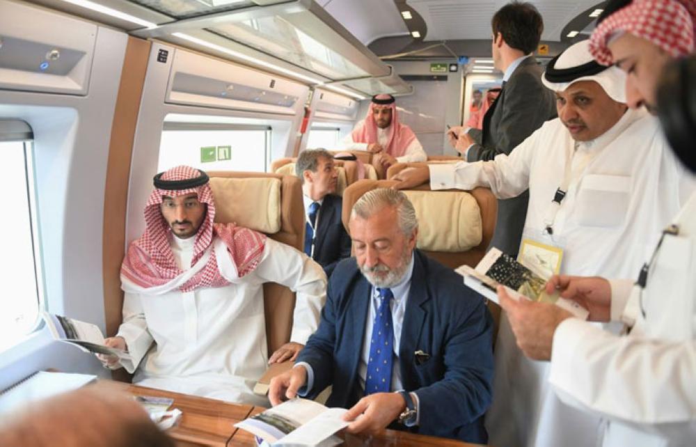 Officials, experts, and media representatives at the Al-Sulaimaniah station in Jeddah before boarding the Haramain high-speed train to Madinah. — SG photo