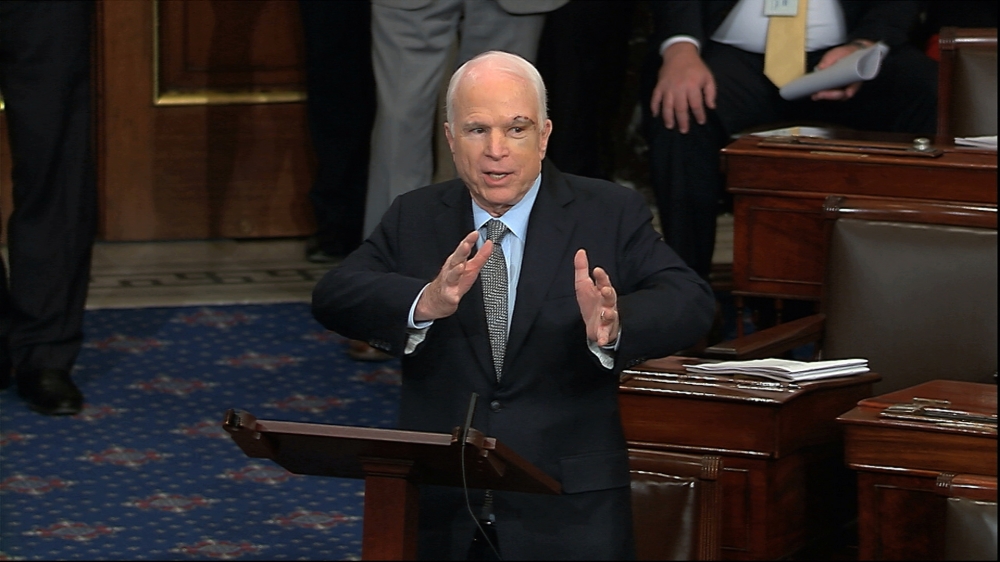 Senator John McCain, R-Ariz. speaks the floor of the Senate on Capitol Hill in Washington on Tuesday. — AP