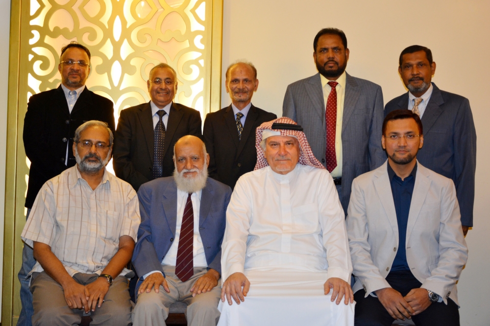 (LtoR) Sitting Ramnarayan, Muhammad Iqbal, Khaled Almaeena, Mukassir BukharI. Standing, Syed Arif Hashmy, Hamid Rana, Zaheer Peeran, Aijaz A Khan & Syed Ashfaque Hussain