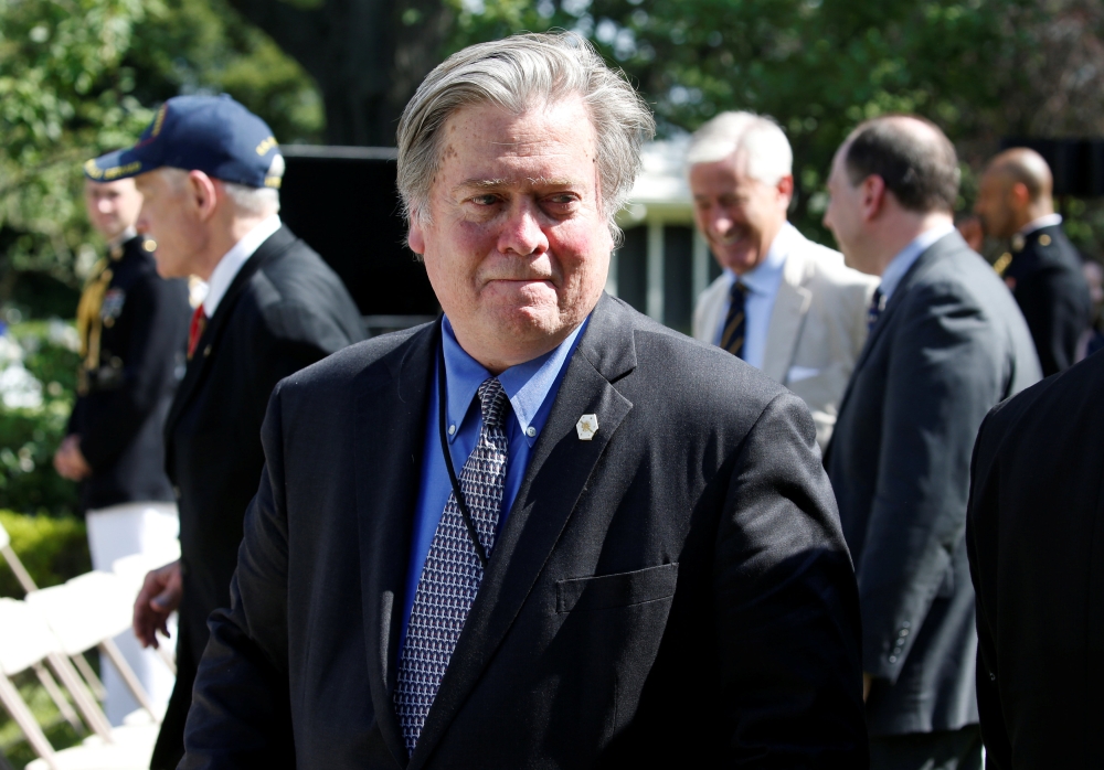 File photo shows White House Chief Strategist Steven Bannon departing the Rose Garden after US President Donald Trump announced his decision to withdraw from the Paris Climate Agreement, at the White House in Washington, U.S., on June 1. — Reuters