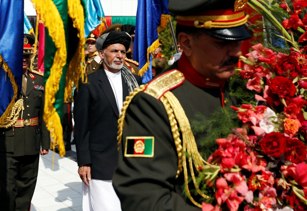 Afghan President Ashraf Ghani attends Afghan Independence Day celebrations in Kabul, Afghanistan, on Saturday. — Reuters