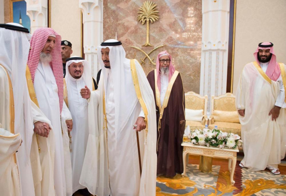 Custodian of the Two Holy Mosques King Salman during the reception at the Royal Court of Mina Palace on Friday –SPA
