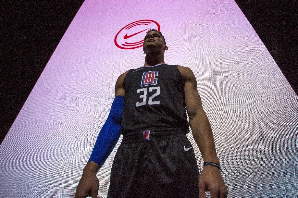 Los Angeles Clippers' Blake Griffin wears one of the new league jerseys representing a new partnership between Nike and the NBA, in Los Angeles, California. — AFP 