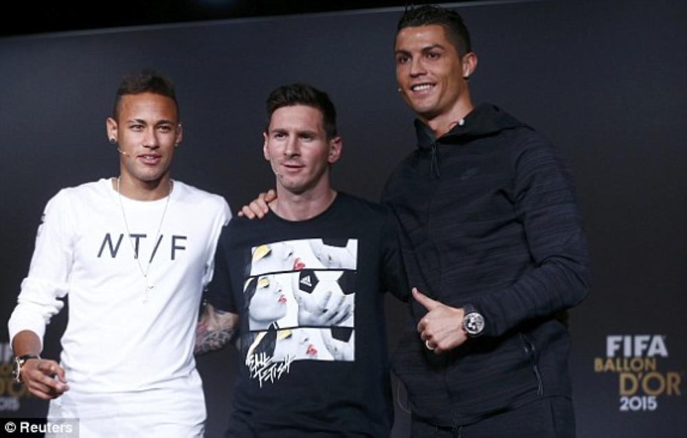 (From L)  Neymar, Lionel Messi and Cristiano Ronaldo