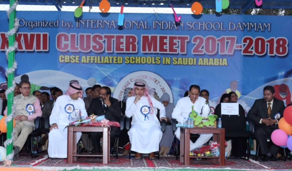 Chief Guest Awad Bin Mohammed Al Maliki, director, Foreign & Private Education, Ministry of Education, Eastern Province and Mohammed Azharuddin, guest of honor, at the start of Indian schools cluster meet in Dammam.