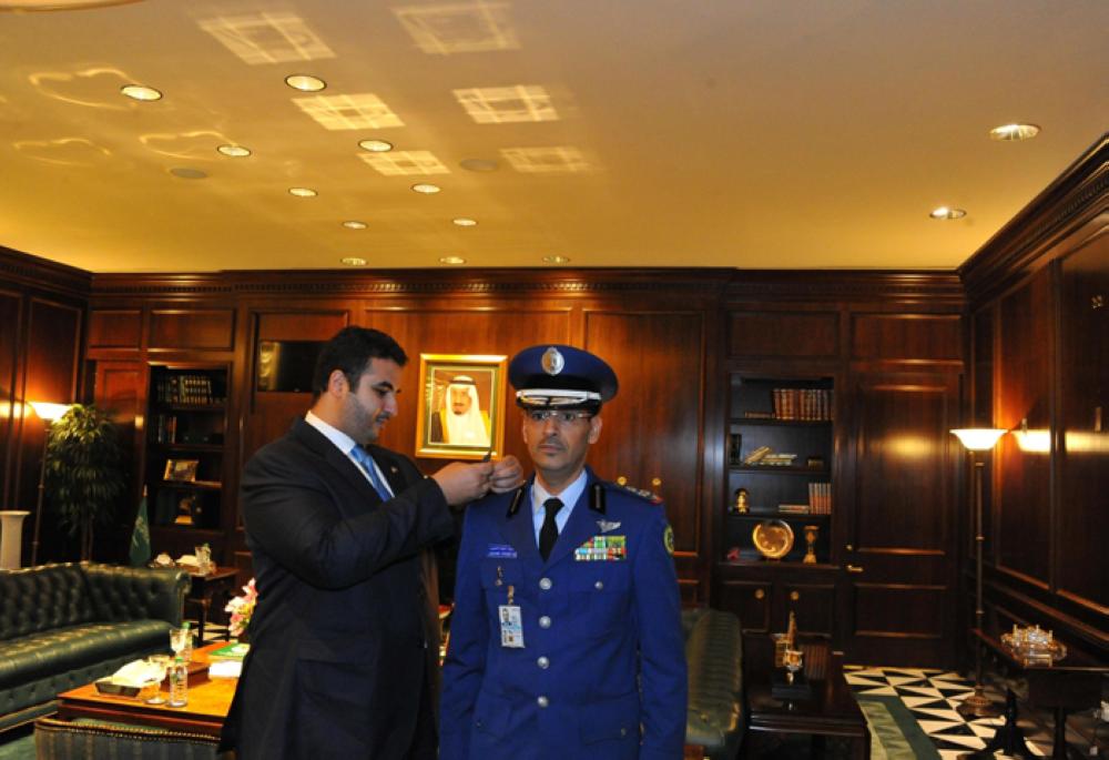 Prince Khalid Bin Salman, ambassador of Saudi Arabia to the United States, decorated Brig. Gen. Yousef Al-Harbi, Saudi military attaché in the US, with his new military rank of major general at a function held at the Saudi Embassy in Washington on Thursday.