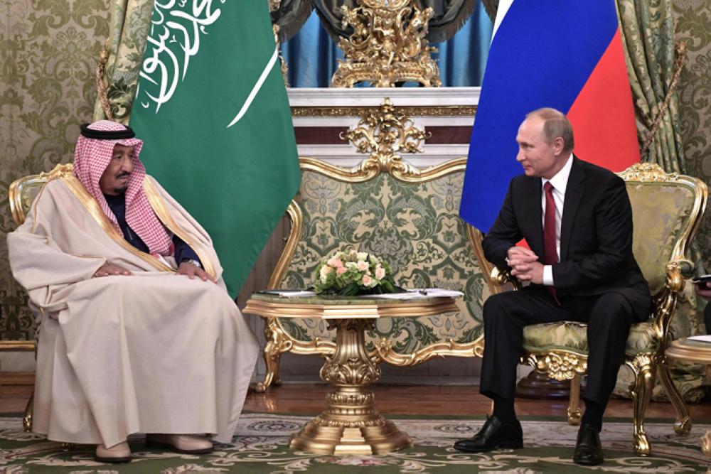 King Salman and Russian President Vladimir Putin meet at the Kremlin, Thursday. — AFP
