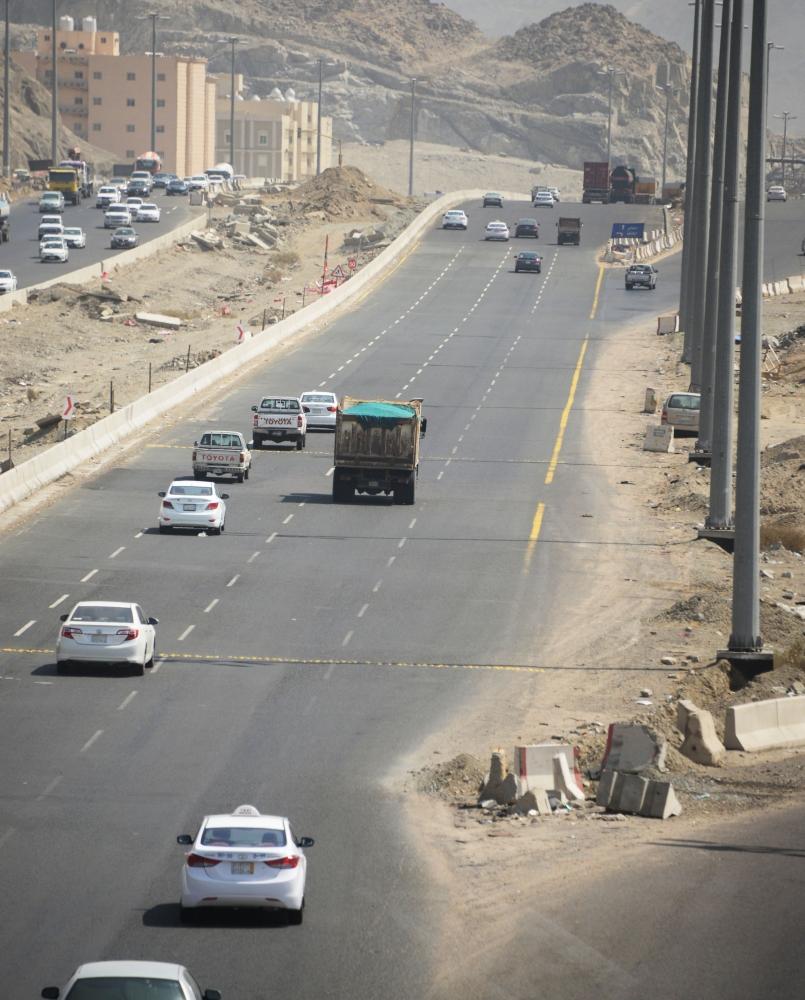 Leftover construction debris blocks the flow of traffic on the newly opened fourth ring road in Makkah. — Courtesy Al-Madina