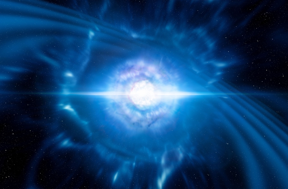 This handout image obtained from the European Southern Observatory on Monday is an artists impression showing two tiny but very dense neutron stars at the point at which they merge and explode as a kilonova.   Scientists have for the first time witnessed the smashup of two ultra-dense neutron stars, cataclysmic events now known to have generated at least half the gold in the Universe, excited research teams announced. Shockwaves and light flashes emitted by the cosmic fireball traveled some 130 million light-years to be captured by earthly detectors on Aug. 17, they revealed at simultaneous press conferences around the globe as a dozen science papers were published in top academic journals. — AFP