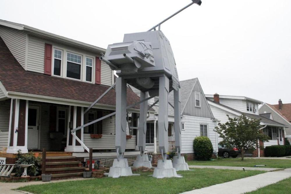 A replica four-legged All Terrain Armored Transport, or AT-AT walker, is seen in Parma, Ohio. - AP