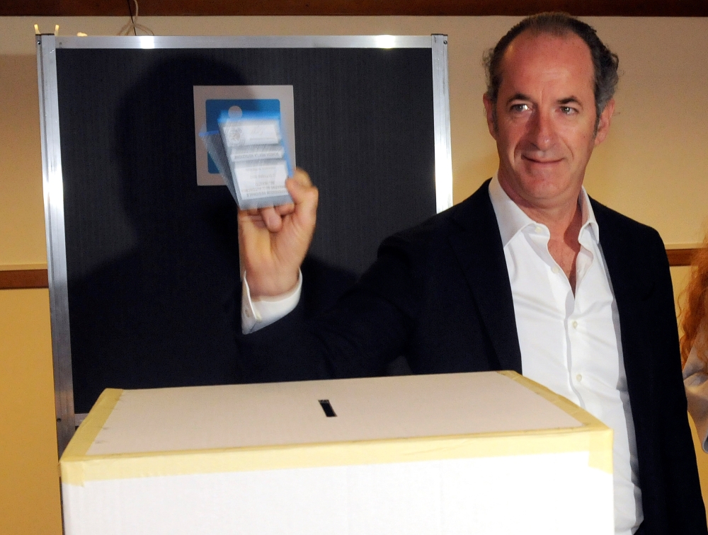 President of Veneto region Luca Zaia casts his ballot for Veneto's autonomy referendum at a polling station in San Vendemiano, near Treviso, Italy, on Sunday.  — Reuters