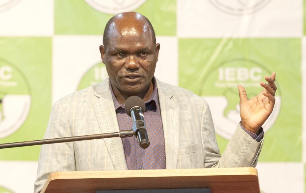 Independent Electoral and Boundaries Commission chief Wafula Chebukati, briefs media about the ongoing vote counting, in Nairobi, Kenya, Sunday. — AP