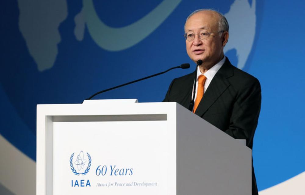 Director General of the International Atomic Energy Agency (IAEA), Yukiya Amano, speaks during the Nuclear Power in the 21st Century International Ministerial conference in Abu Dhabi Monday. — AFP