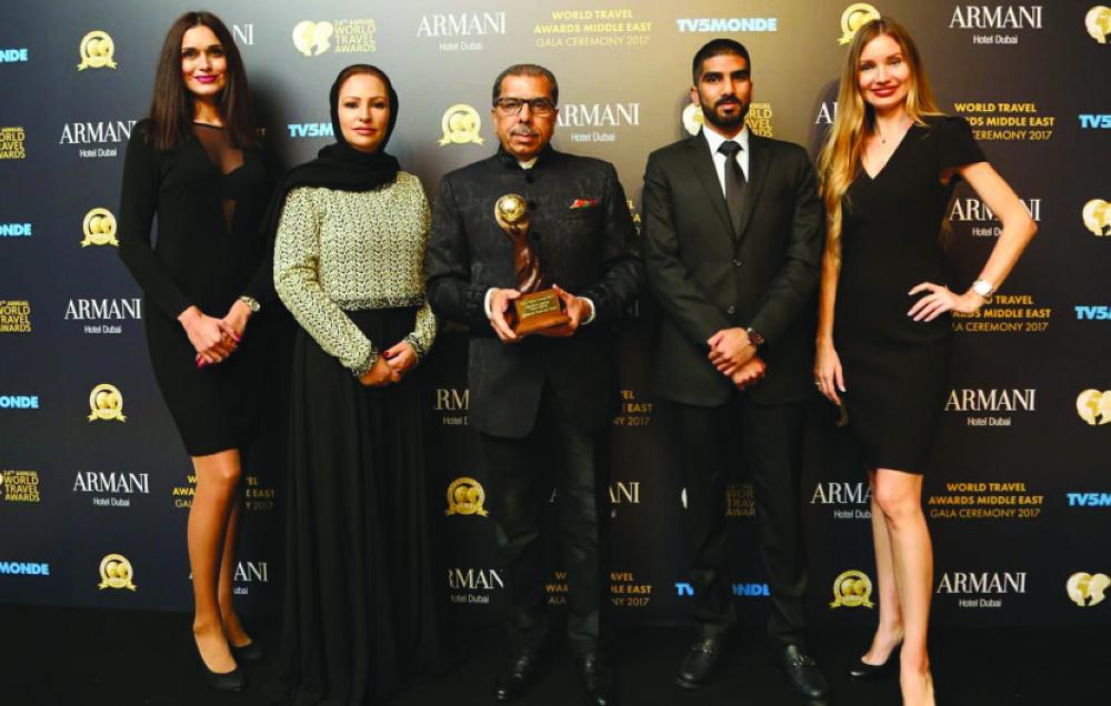 Aziz Gilitwala, Dadabhai Travel’s Managing Director, accepts  the World Travel Award at The Armani Hotel, Dubai