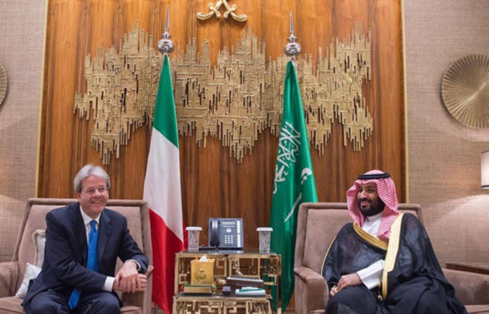 Custodian of the Two Holy Mosques King Salman receives Italy’s Prime Minister Paolo Gentiloni in Riyadh on Tuesday. — SPA