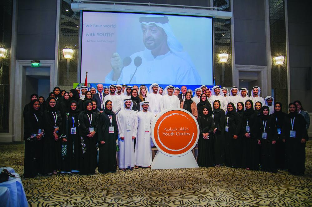 Sheikha Lubna bint Khalid Al Qasimi, Vice Chairwoman, Emirates Nuclear Energy Corporation Board of Directors, and President of Zayed University, with members of the Youth Circle