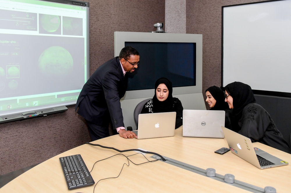 A trio of UAEU students — Aysha AlMheiri, Mariam AlMarzooqi and Asyal AlNaqbi — are working with Professor Nazar Zaki on uncovering the mysteries of Mars. — Courtesy photo
