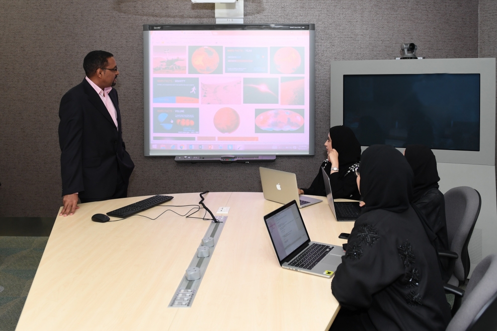 A trio of UAEU students — Aysha AlMheiri, Mariam AlMarzooqi and Asyal AlNaqbi — are working with Professor Nazar Zaki on uncovering the mysteries of Mars. — Courtesy photo