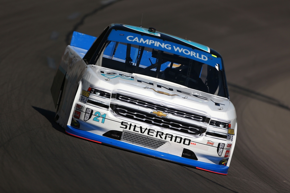 Johnny Sauter, driver of the No. 21 ISMConnect Chevrolet, practices for the NASCAR Camping World Truck Series JAG Metals 350 Driving Hurricane Harvey Relief at Texas Motor Speedway in Fort Worth, Texas. — AFP