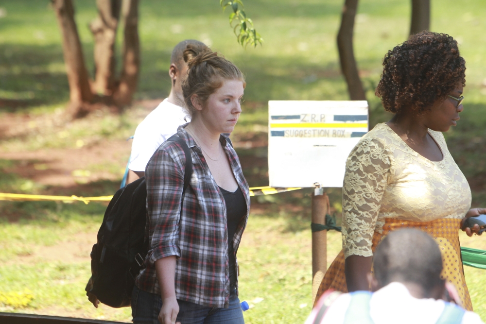 Martha O’Donovan, center, appears at the Harare Magistrates court in Harare on Saturday. — AP