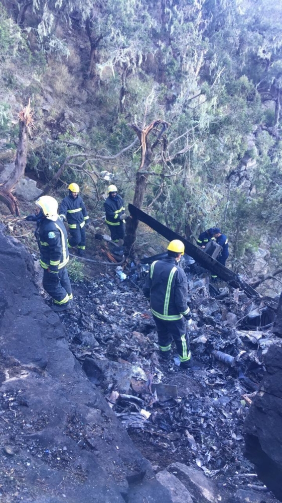 The helicopter crash site in the Jarf Rida Nature Reserve, southwest of Saudi Arabia’s Sarawat Mountains about 20 km northwest of Abha.