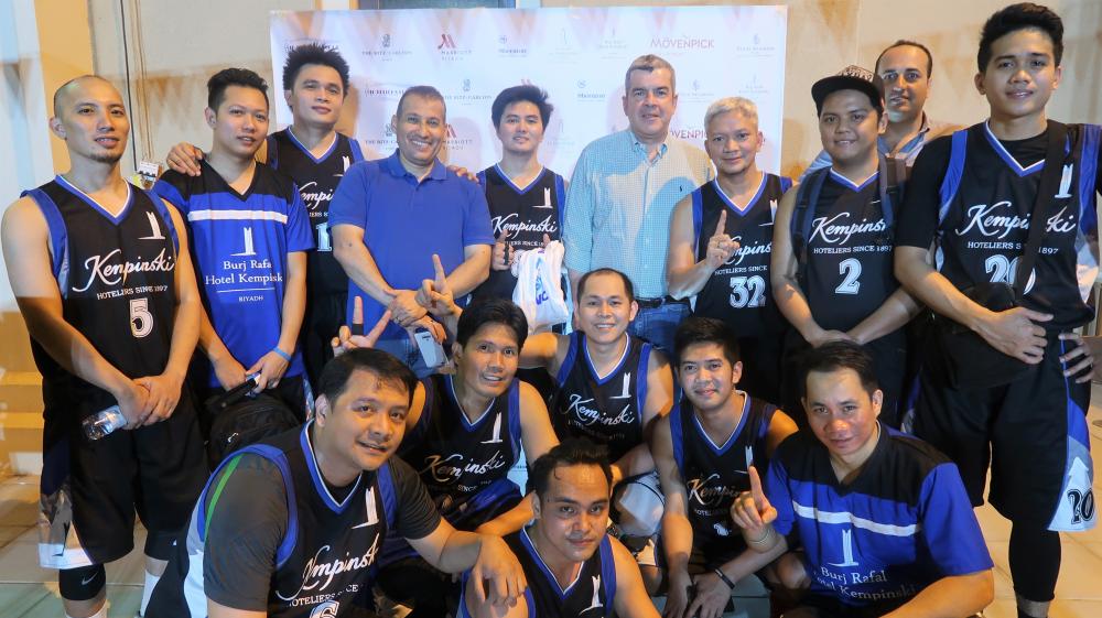 Burj Rafal Hotel Kempinski Riyadh pose with their General Manager, Juan Uribe after a winning match against Four Seasons Hotel Riyadh.