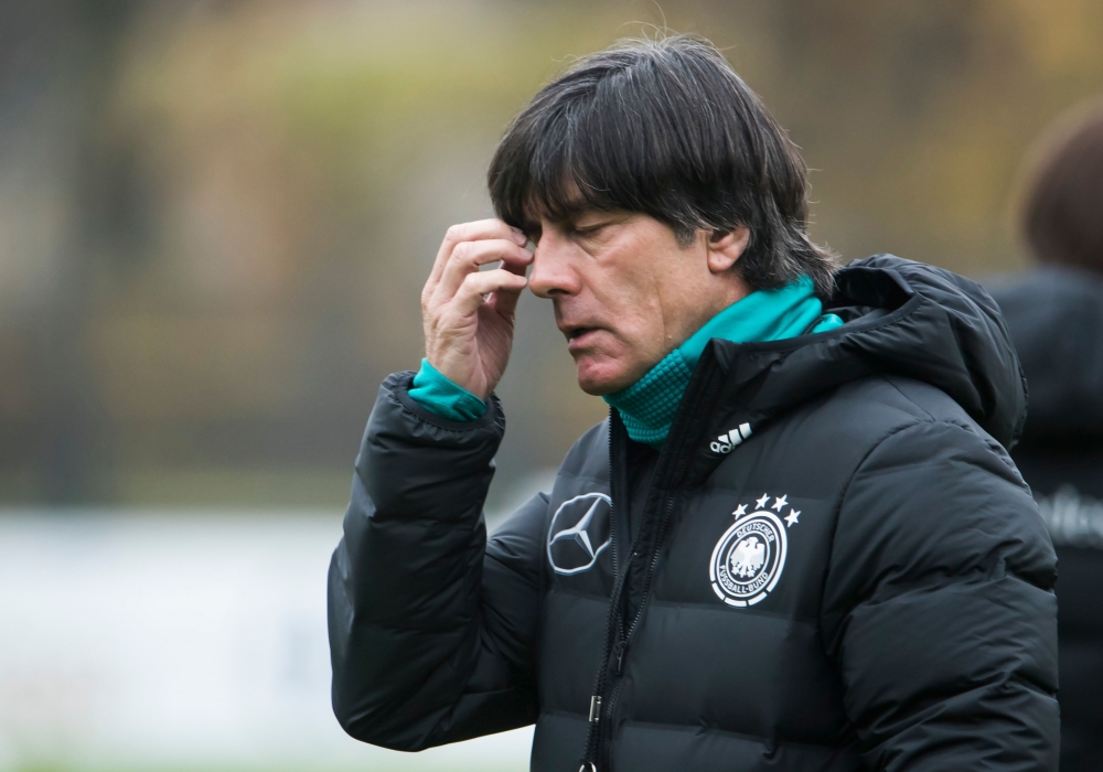 German national football team's head coach Joachim Loew leads a training session on Thursday at the training grounds of the Olympic stadium in Berlin, ahead of two friendly matches away to England. — AFP