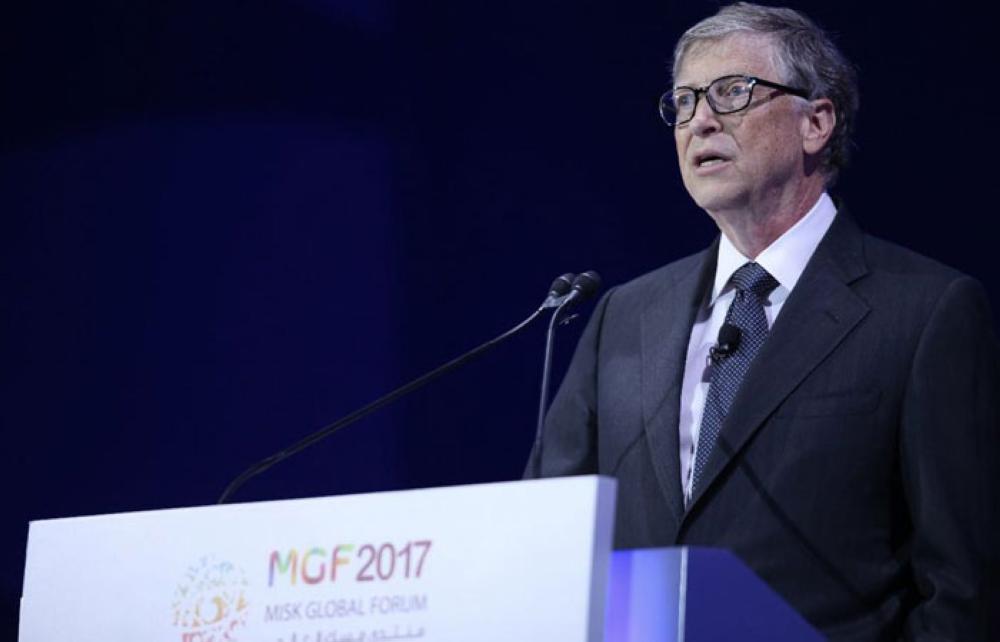 Bill Gates, Co-Chair of the Bill & Melinda Gates Foundation, addresses the Misk Global Forum’s second annual gathering in Riyadh on Tuesday. -- Courtesy photo