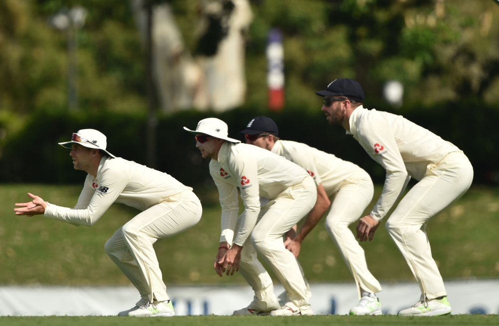 England slip fielders watch the ball on the third day of a four-day Ashes tour match against Cricket Australia XI at the Tony Ireland Stadium in Townsville on Friday. — AFP