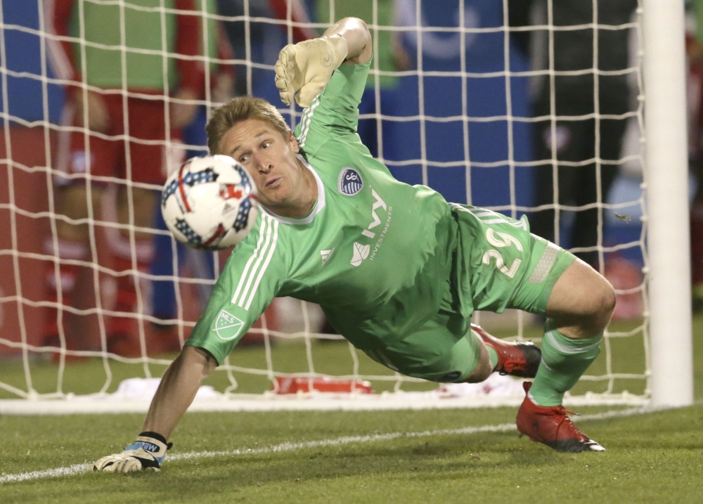 In this file photo, Sporting Kansas City goalkeeper Tim Melia (29) defends the goal during the second half of an MLS soccer match against FC Dallas in Frisco, Texas. Melia has been named Major League Soccer’s Goalkeeper of the Year, Thursday. — AP
 — AP