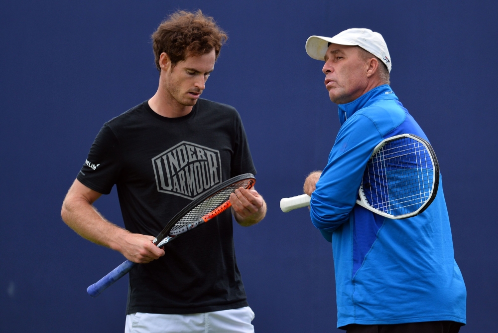 This file photo shows Britain's Andy Murray (L) speaking to then new Czech-US coach Ivan Lendl (R) during practice at the ATP Aegon Championships tennis tournament at the Queen's Club in west London. — AFP