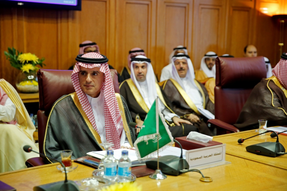 Saudi Arabia's Foreign Minister Adel Al-Jubeir attends at the Arab League foreign ministers meeting in Cairo, Egypt, Sunday. — Reuters