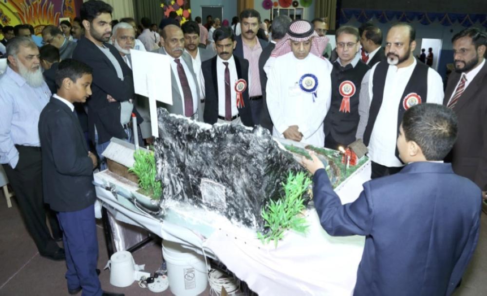 The officials from the Ministry of Education in the Eastern Province accompanied by IISD chairman Dr. Zainul Abedin and Head of Institution Dr. E.K. Shaffe opening the “EduEX-2017” at International Indian School, Dammam early this week. — Courtesy photo
