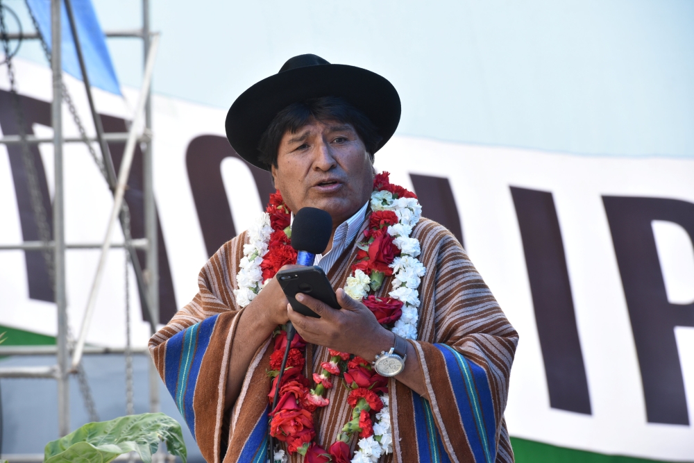 Bolivia’s President Evo Morales speaks during a  ceremony in Tiquipaya, Cochabamba, Bolivia, on Tuesday. — Reuters