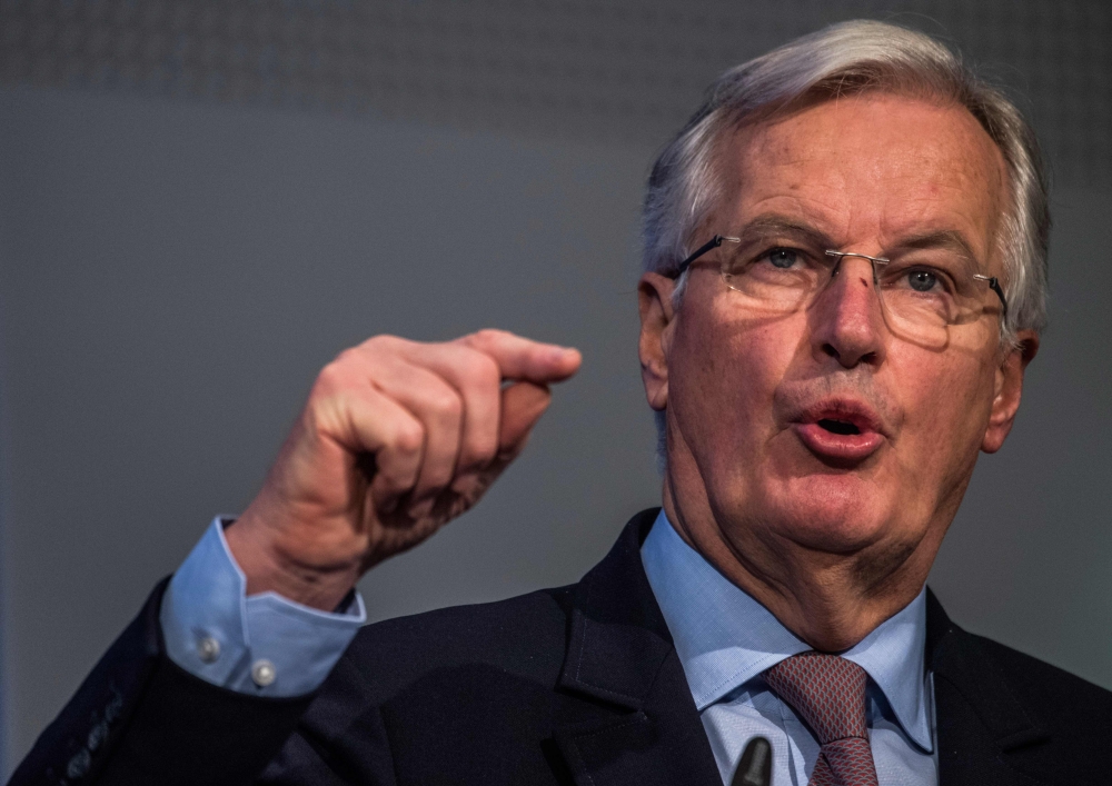 The EU’s chief negotiator for Brexit Michel Barnier addresses guests on the second day of the Berlin Security Conference in Berlin, Germany, on Wednesday. — AFP