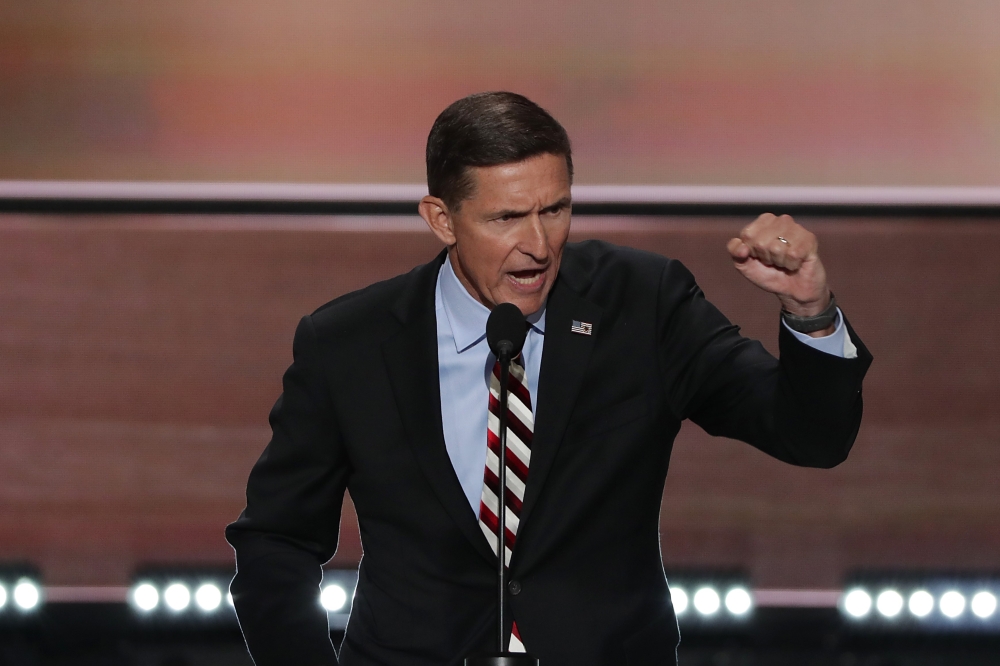 Retired Lt. Gen. Michael Flynn delivers a speech on the first day of the Republican National Convention at the Quicken Loans Arena in Cleveland, Ohio, in this July 18, 2016 file photo. — AFP