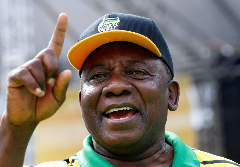 South Africa’s Deputy President Cyril Ramaphosa gestures at an election rally of the ruling African National Congress (ANC) in Port Elizabeth, South Africa, in this April 16, 2016 file photo. — Reuters