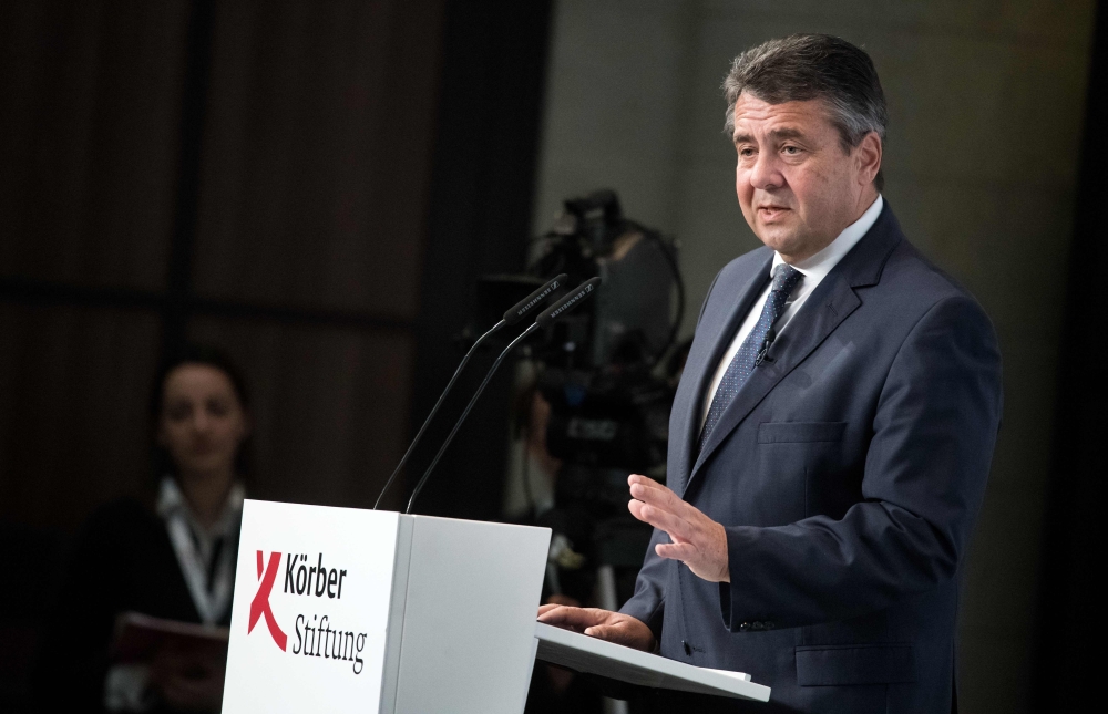 German Foreign Minister Sigmar Gabriel attends the Foreign policy panel of the German Foreign Ministry and the Koerber foundation in Berlin on Tuesday. — AFP