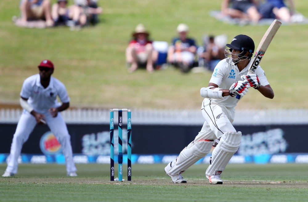Jeet Raval of New Zealand bats during day one of the second Test cricket match between New Zealand and the West Indies at Seddon Park in Hamilton on Saturday. — AFP