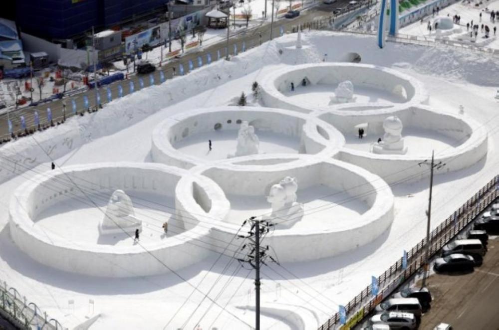 File photo shows an ice sculpture of the Olympic rings is seen during the Pyeongchang Winter Festival, near the venue for the opening and closing ceremony of the PyeongChang 2018 Winter Olympic Games in Pyeongchang, South Korea. — Reuters
